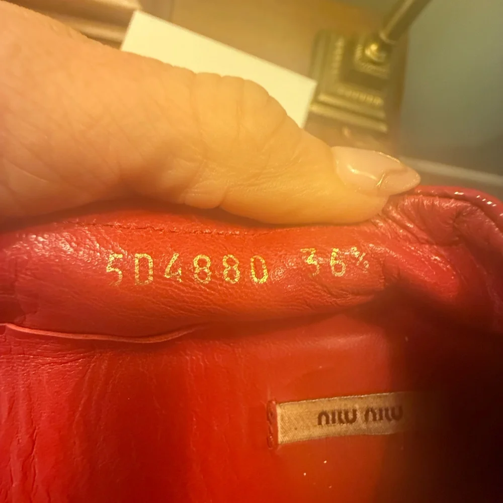Miu Miu Red Patent Leather Stretch Flats w/ Gold Accents Size 6.5 MSRP $545 - Picture 8 of 12